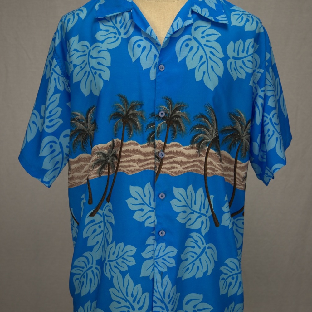 Vintage Mens Hawaiian Aloha Shirt XL Palm Tree